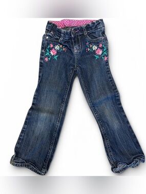 OshKosh B'gosh Dark Wash Jeans with Pink & Teal Floral Embroidery